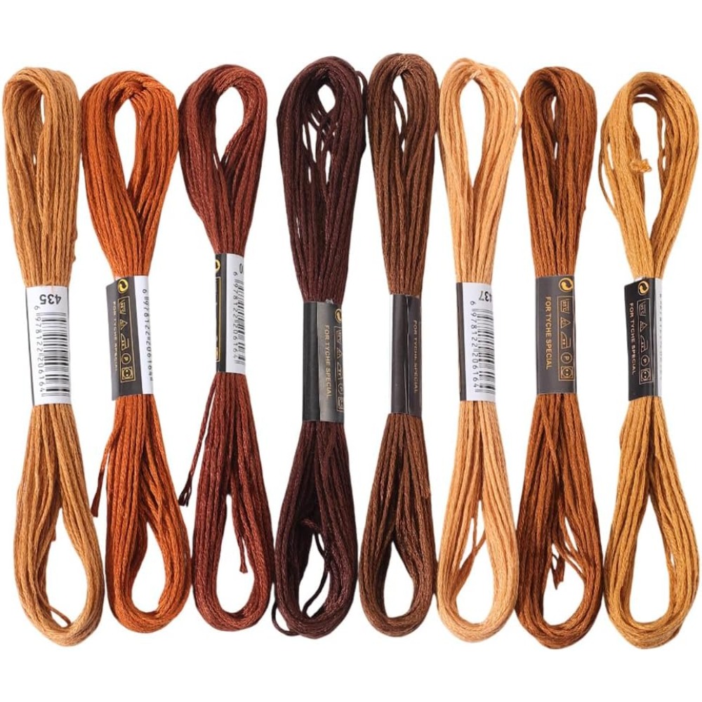 Embroidery Embellishments - 8 Skeins 6 Strands Brown Embroidery