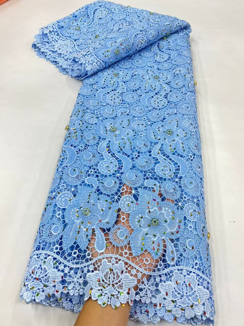 Crystal Mesh Fabric - Latest Cord Guipure Lace Fabric Colored
