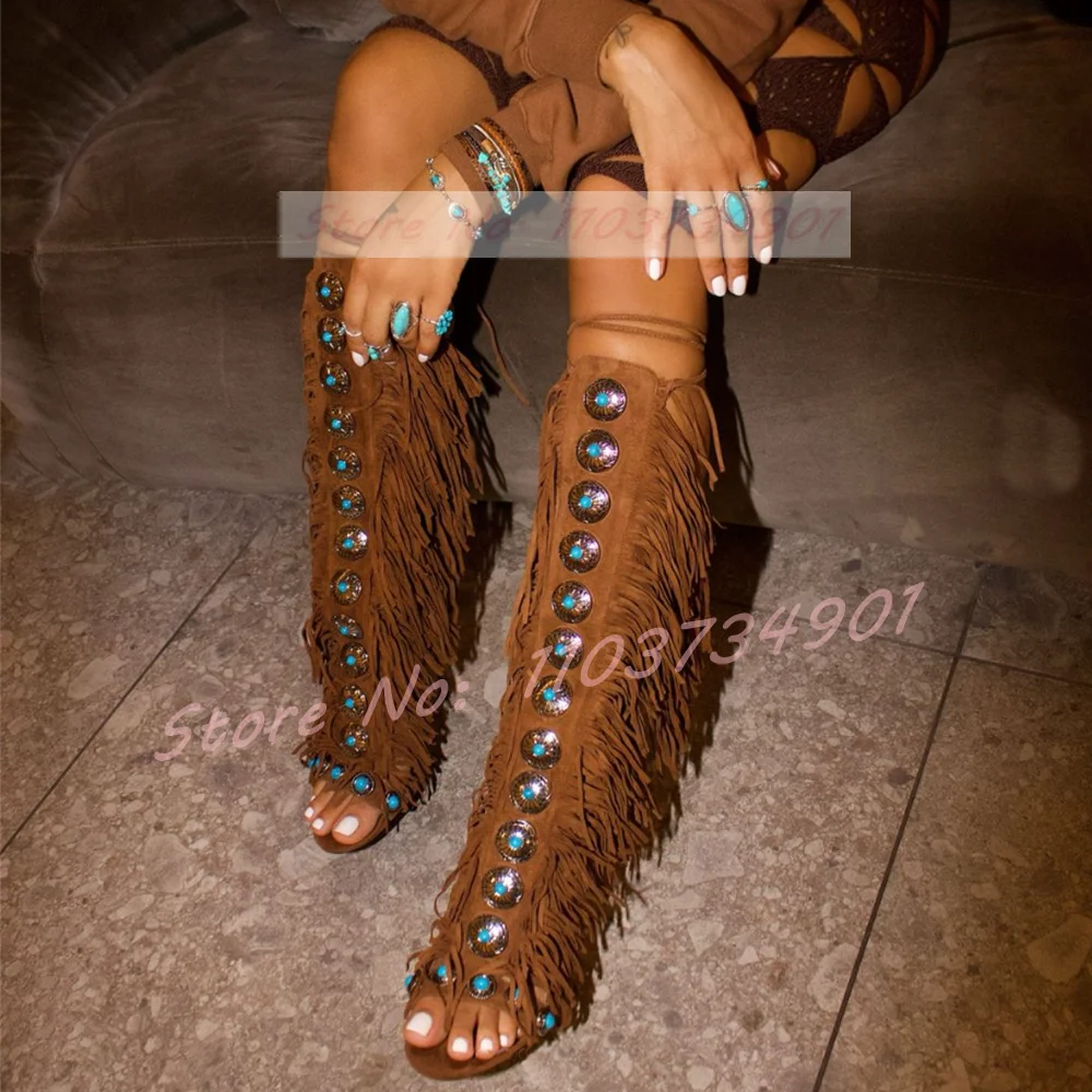 Tassel Fringe Trim - Tassels Open Toe Gems Knee High