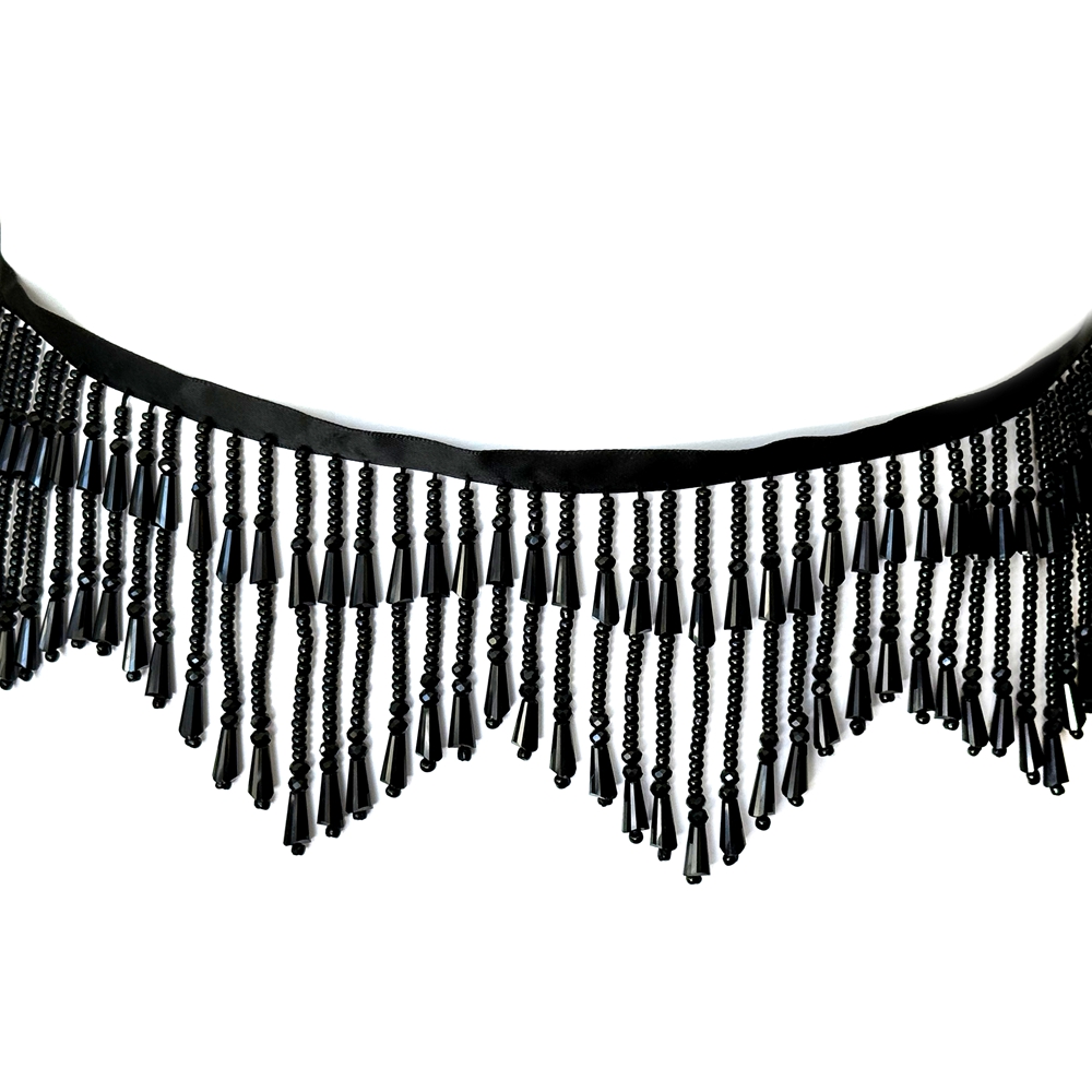 Beaded Trim Fringe - HelluyerDc Black waves fringe beaded trim,rhinestones