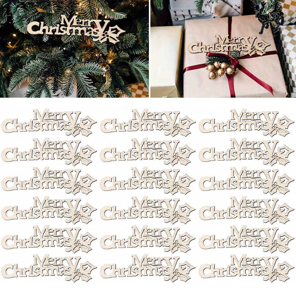 Christmas Craft Embellishment - 10/20/100Pcs Merry Christmas Wooden Cutout Unfinished