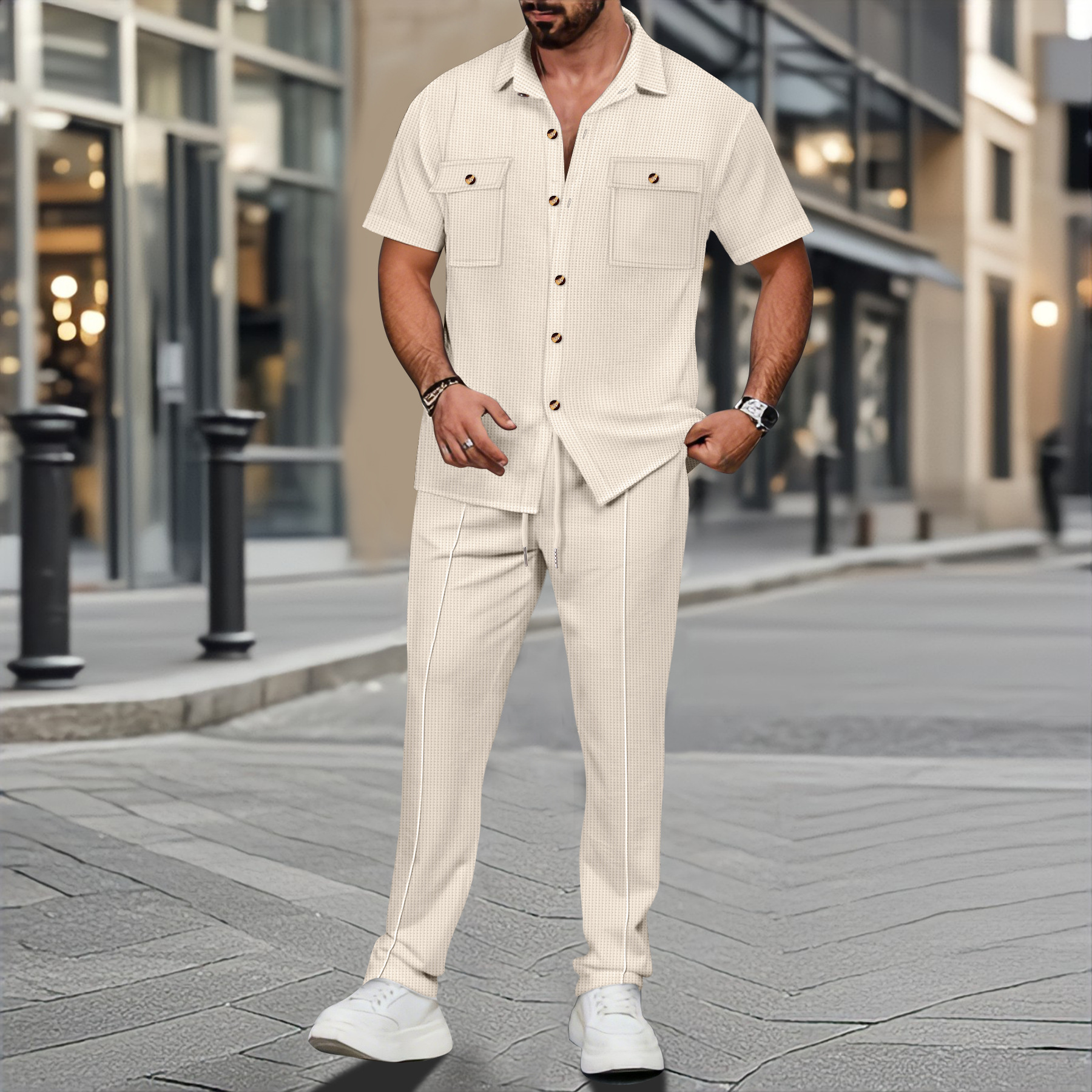 Embellish Knit - Men Summer Solid Color Lapel Button