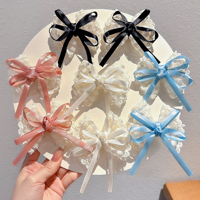 2Pcs Elegant Lace Bow Hairpins - Lace Ribbon Trim avis et prix