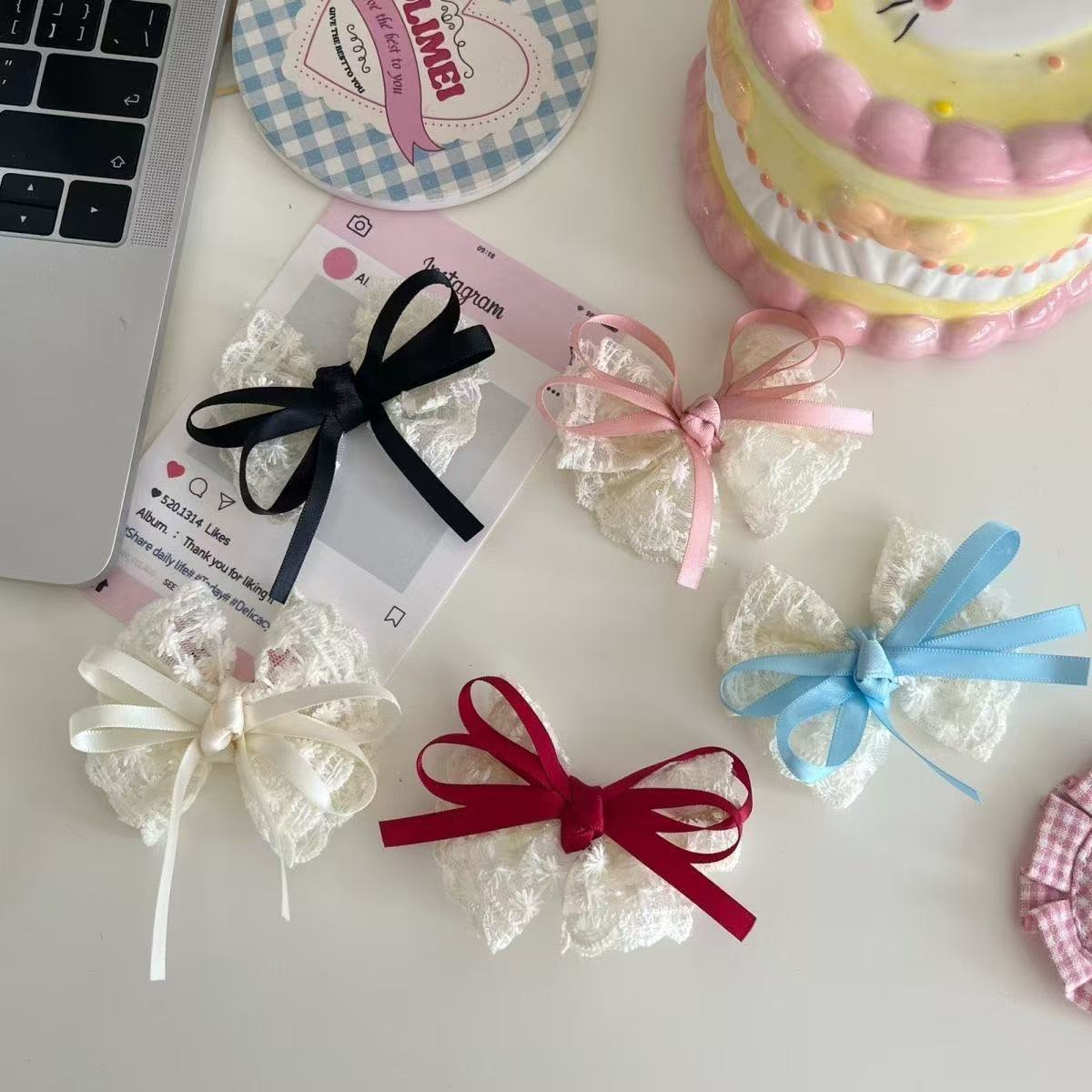 2Pcs Elegant Lace Bow Hairpins - Lace Ribbon Trim avis et prix