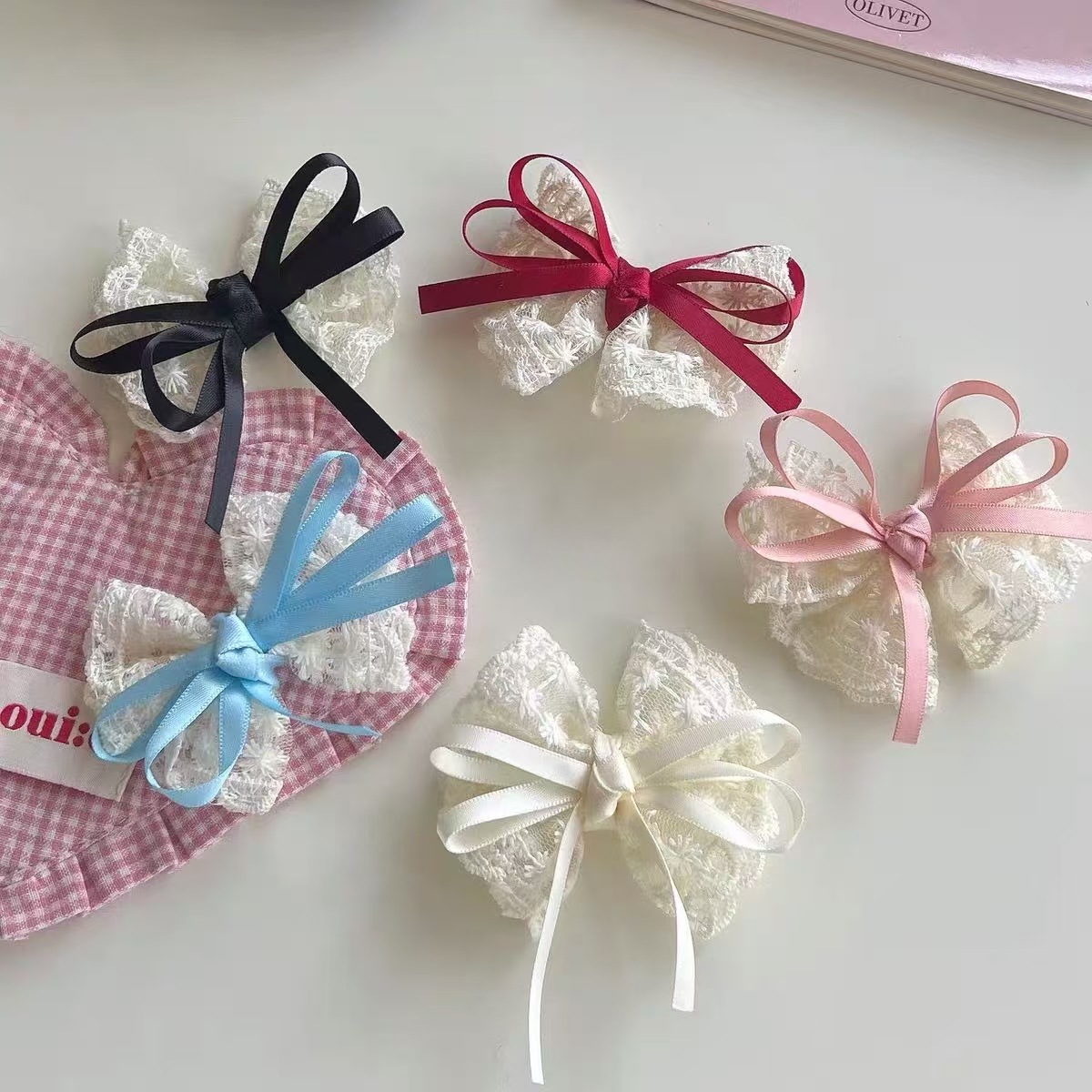 2Pcs Elegant Lace Bow Hairpins - Lace Ribbon Trim avis et prix