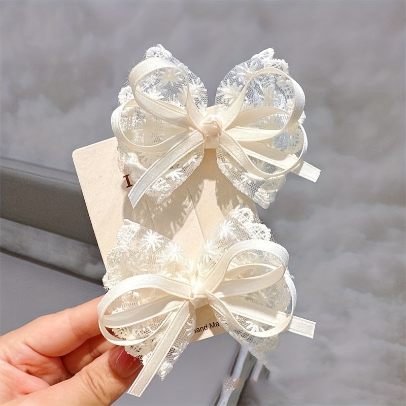 2Pcs Elegant Lace Bow Hairpins - Lace Ribbon Trim avis et prix