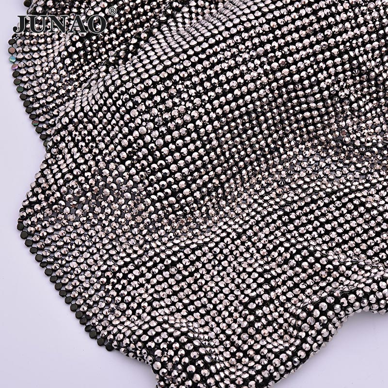 JUNAO 45*120cm Black Gold Crys - Crystal Mesh Fabric avis et prix