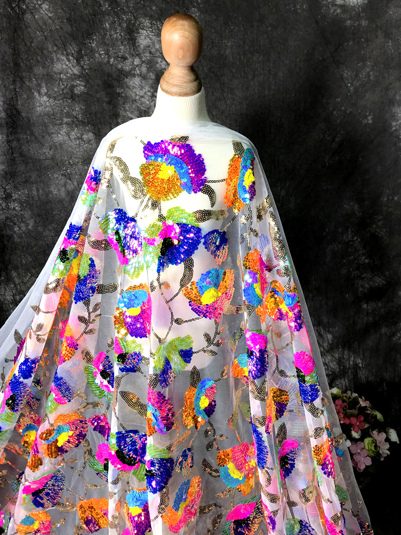 Colorful Crystal Sequins Flowe - Crystal Mesh Fabric avis et prix