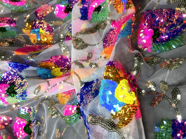 Colorful Crystal Sequins Flowe - Crystal Mesh Fabric avis et prix