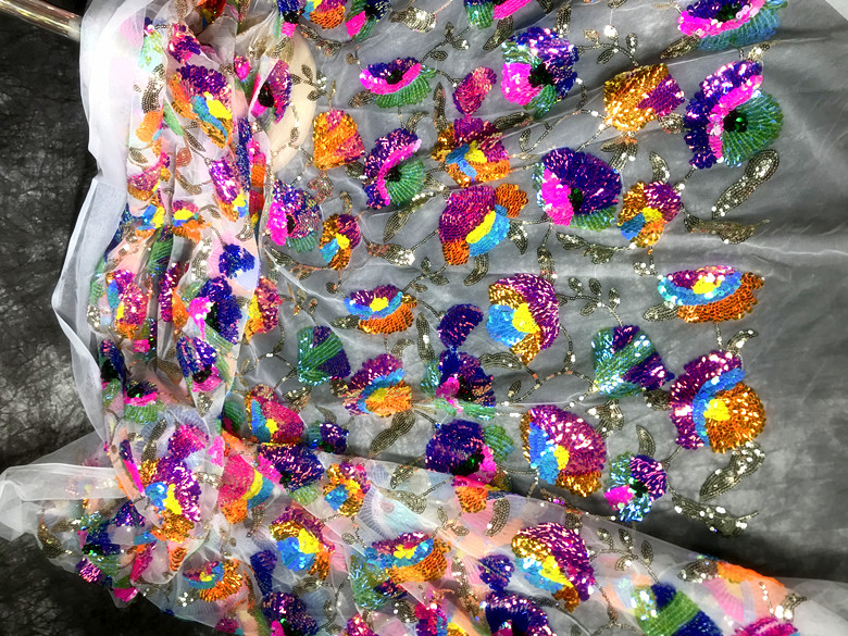 Colorful Crystal Sequins Flowe - Crystal Mesh Fabric avis et prix
