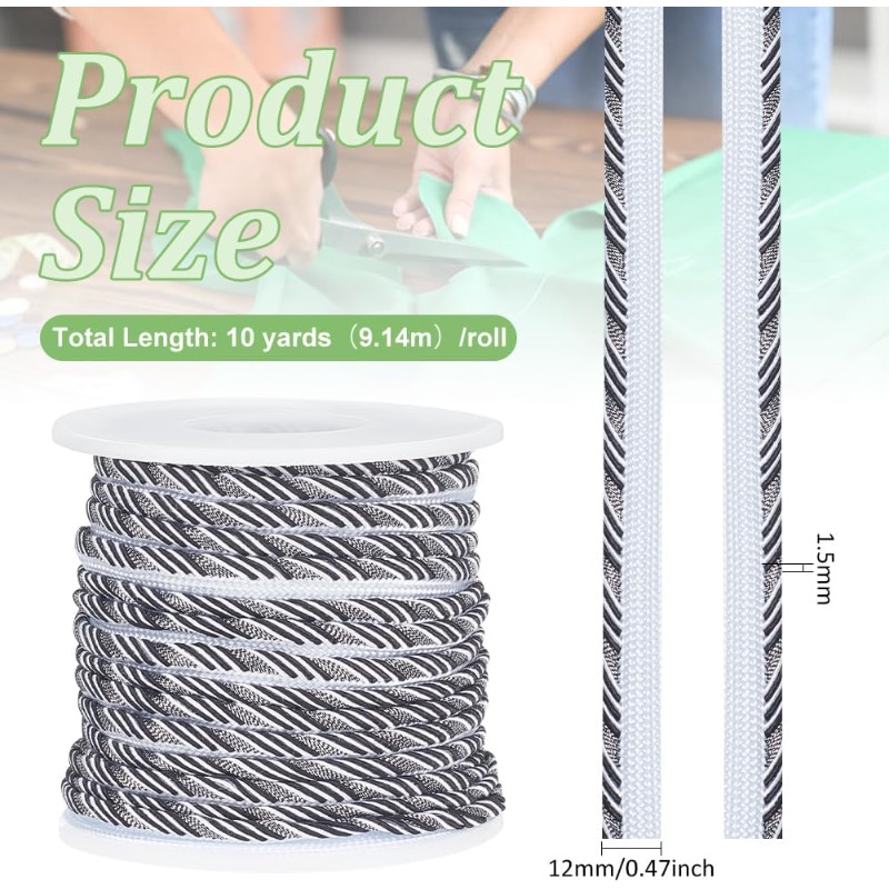 10 Yard Black Twisted Lip Cord - Cord Trim Twisted avis et prix
