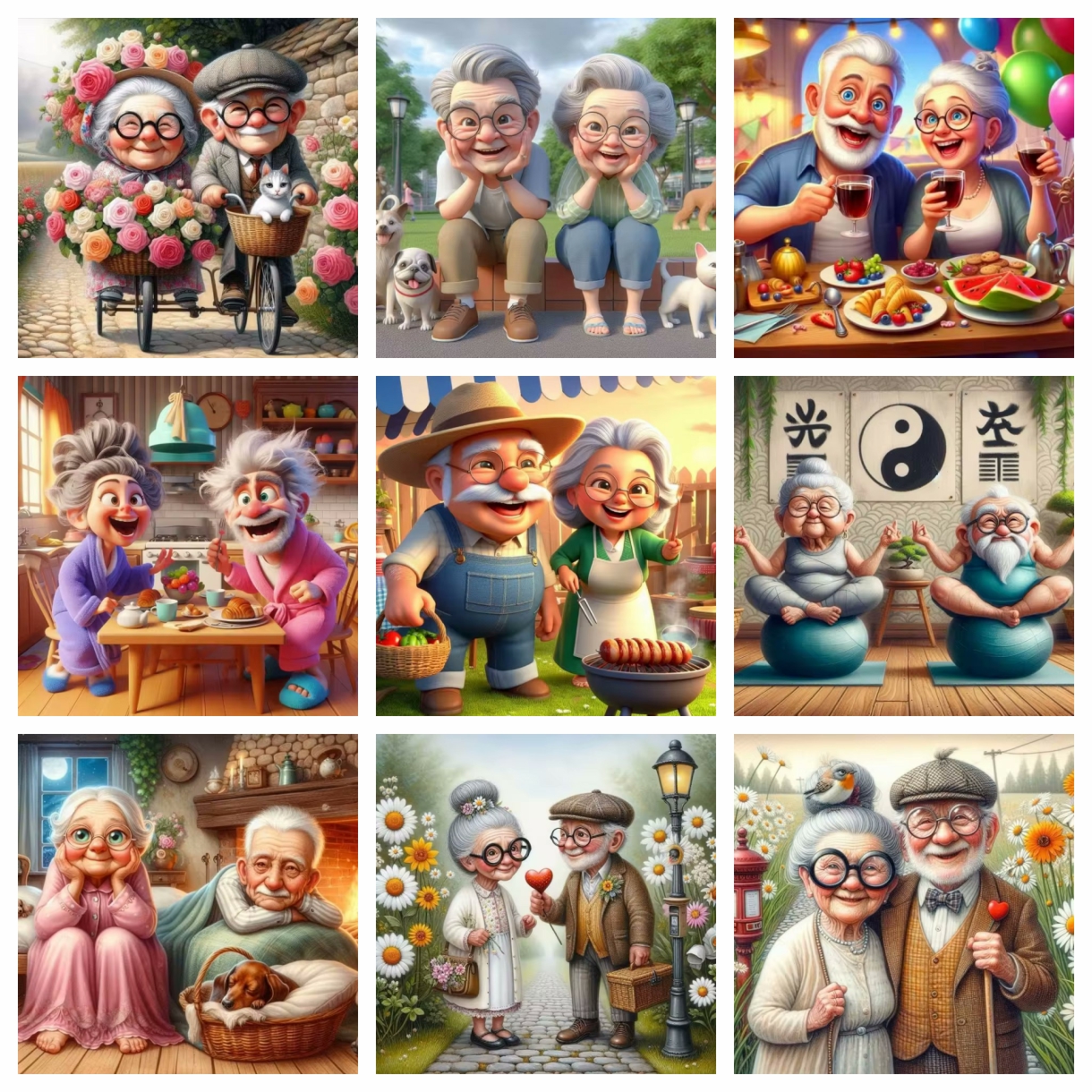 Cartoon Happy Old Couple 5D Fu - Embroidery Embellishments avis et prix