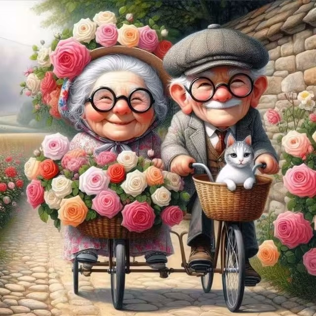 Cartoon Happy Old Couple 5D Fu - Embroidery Embellishments avis et prix
