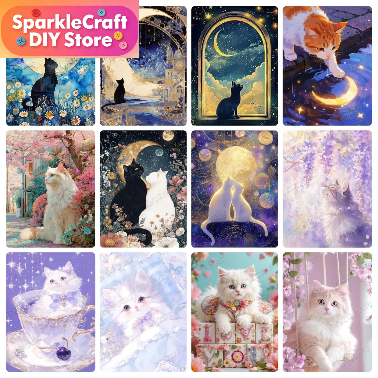 Animal Cat Moon Diamond Painti - Embroidery Embellishments avis et prix