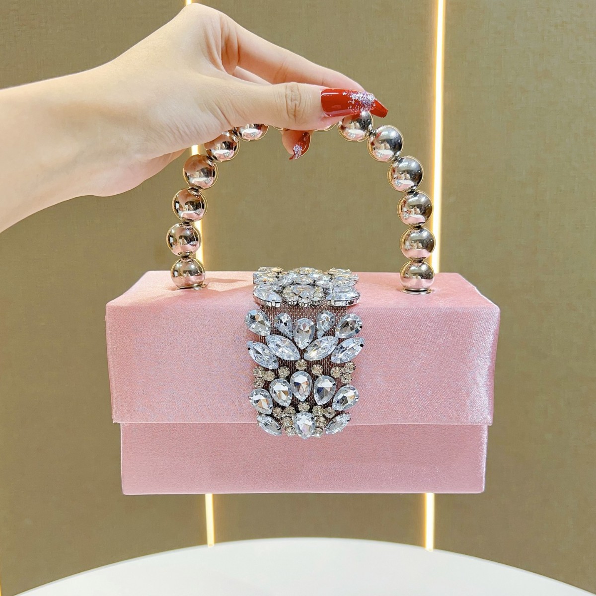 Sparkling Rhinestone Pearl Box - Tassel Fringe Trim avis et prix