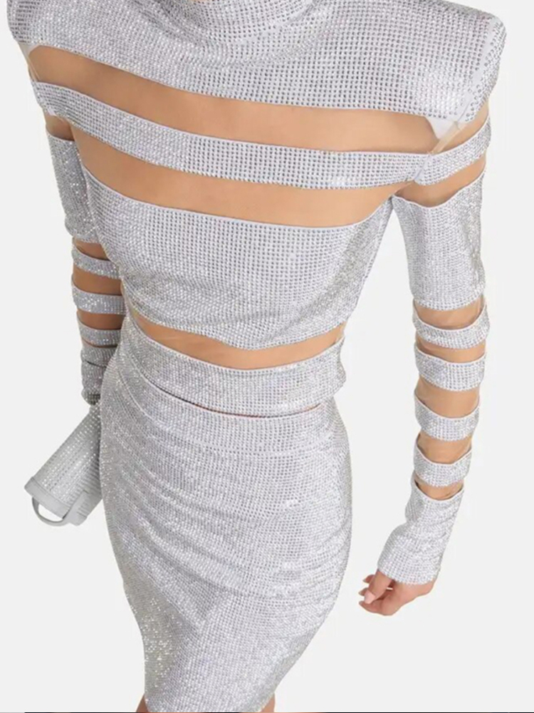 Sexy Two Piece Mesh Panel Band - Sequin Fabric Panel avis et prix