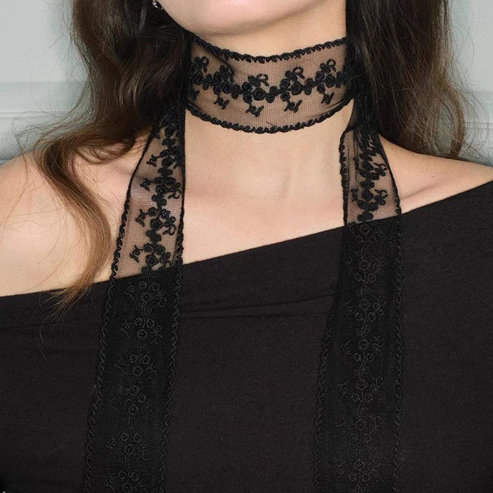 Elegant Lace Scarf Bow Necklac - Lace Ribbon Trim avis et prix