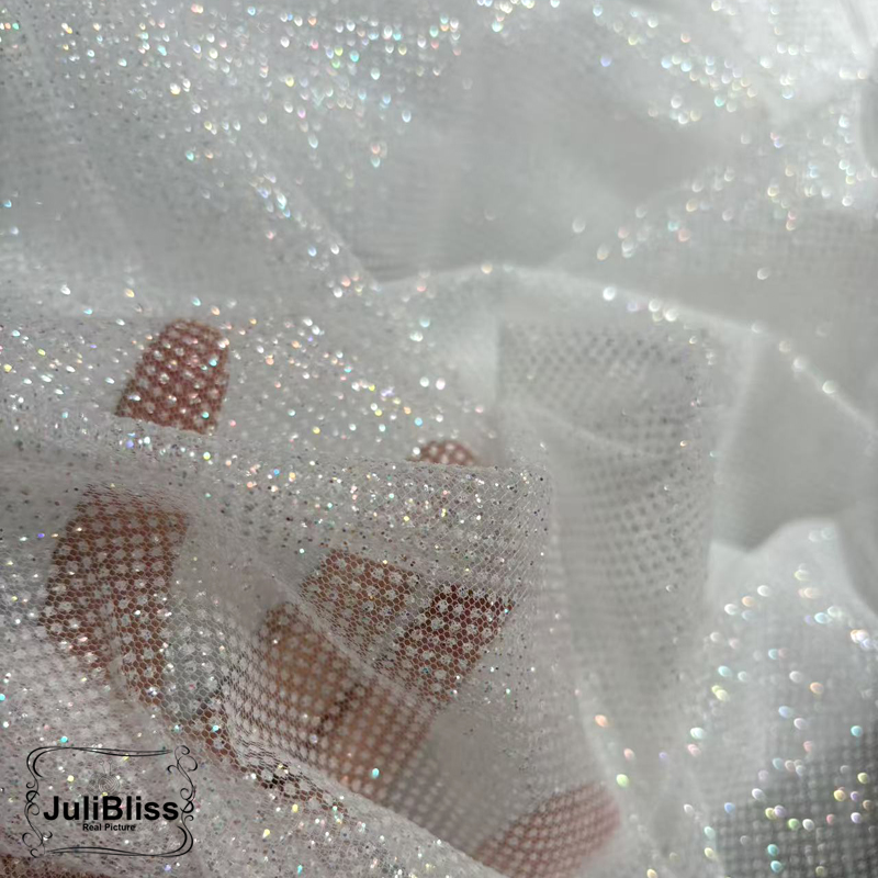 Shimmering White Glitter Tulle - Sequin Fabric Panel avis et prix