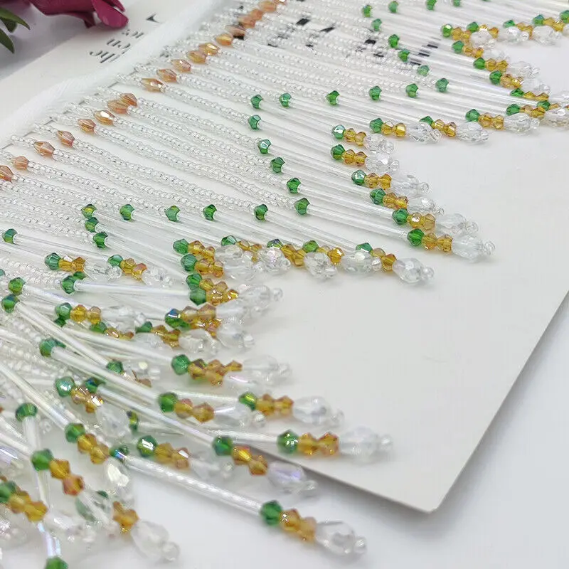 Glass Tube Fringe Tassel 16cm  - Beaded Trim Fringe avis et prix