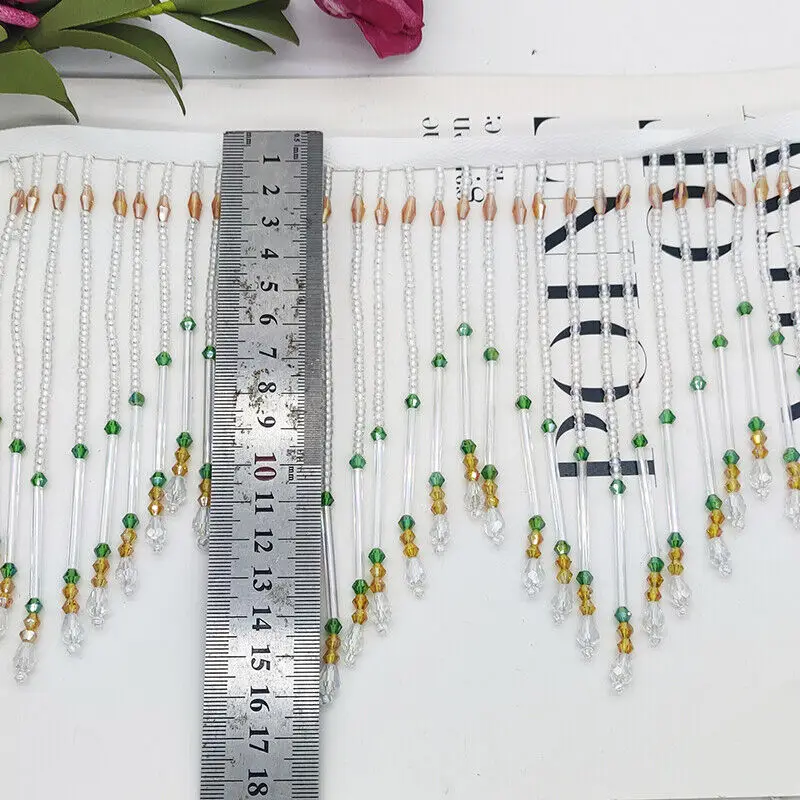 Glass Tube Fringe Tassel 16cm  - Beaded Trim Fringe avis et prix