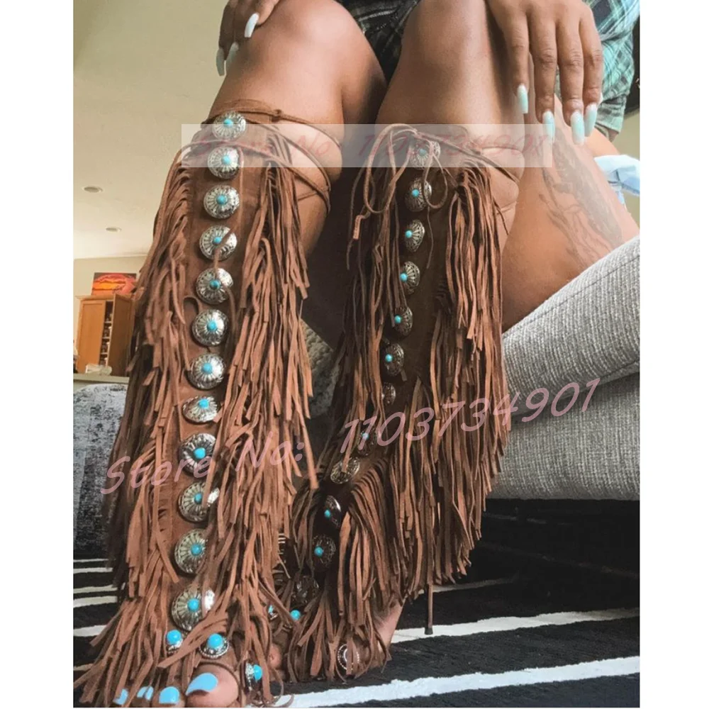 Tassels Open Toe Gems Knee Hig - Tassel Fringe Trim avis et prix