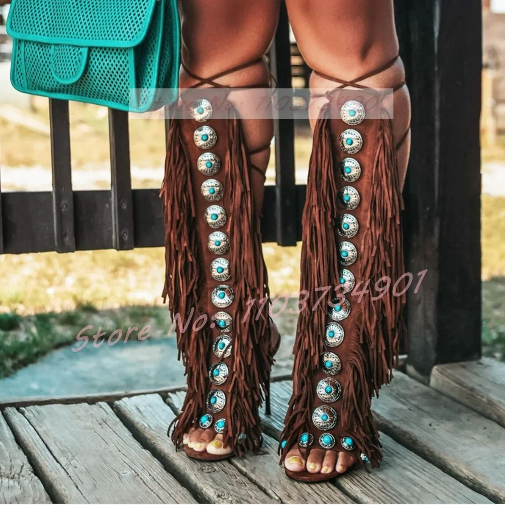 Tassels Open Toe Gems Knee Hig - Tassel Fringe Trim avis et prix