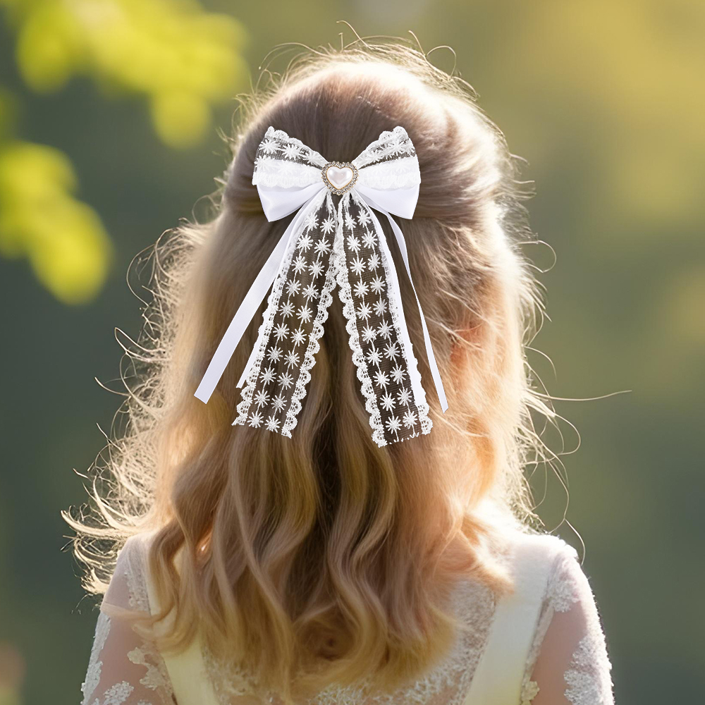 2Pcs Flower Lace Bow Hair Clip - Lace Ribbon Trim avis et prix