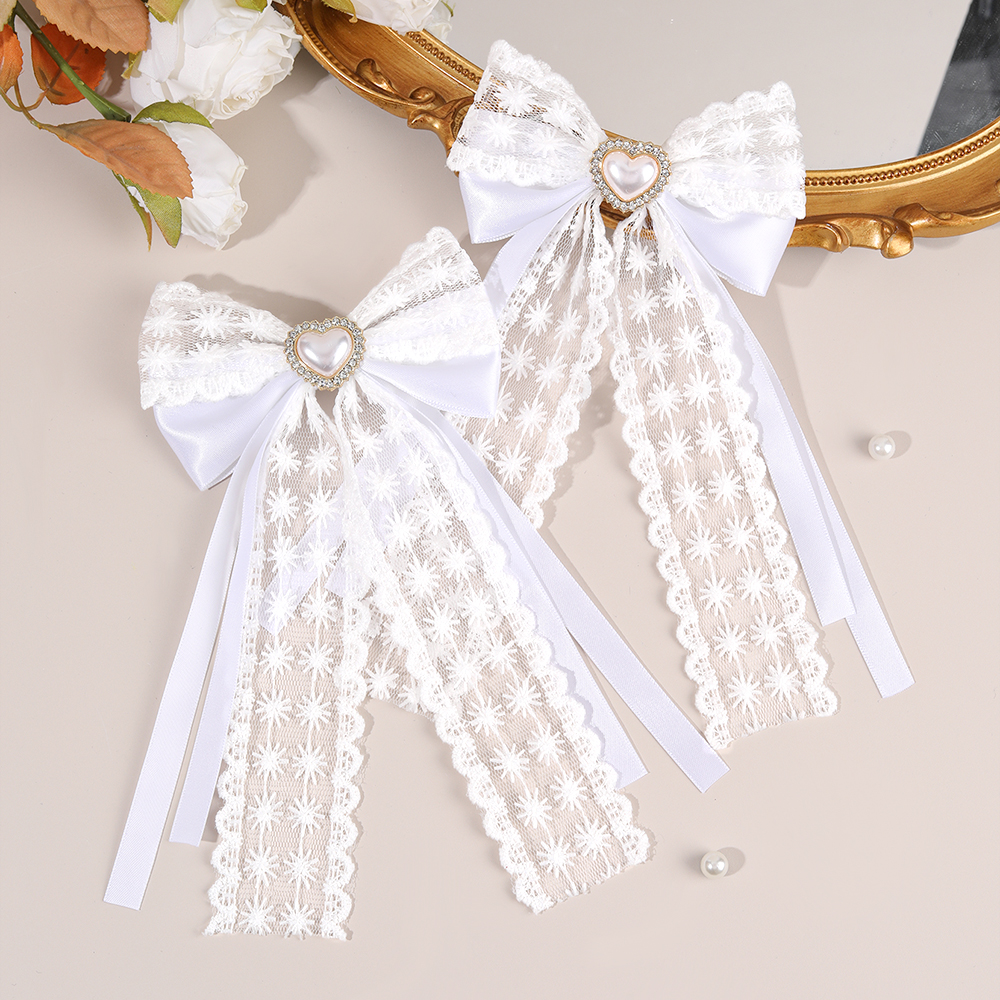 2Pcs Flower Lace Bow Hair Clip - Lace Ribbon Trim avis et prix