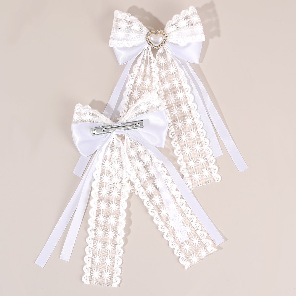 2Pcs Flower Lace Bow Hair Clip - Lace Ribbon Trim avis et prix