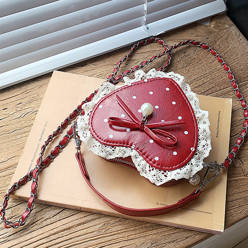 Red Heart Shaped Crossbody Bag - Pearl Trim Chain avis et prix