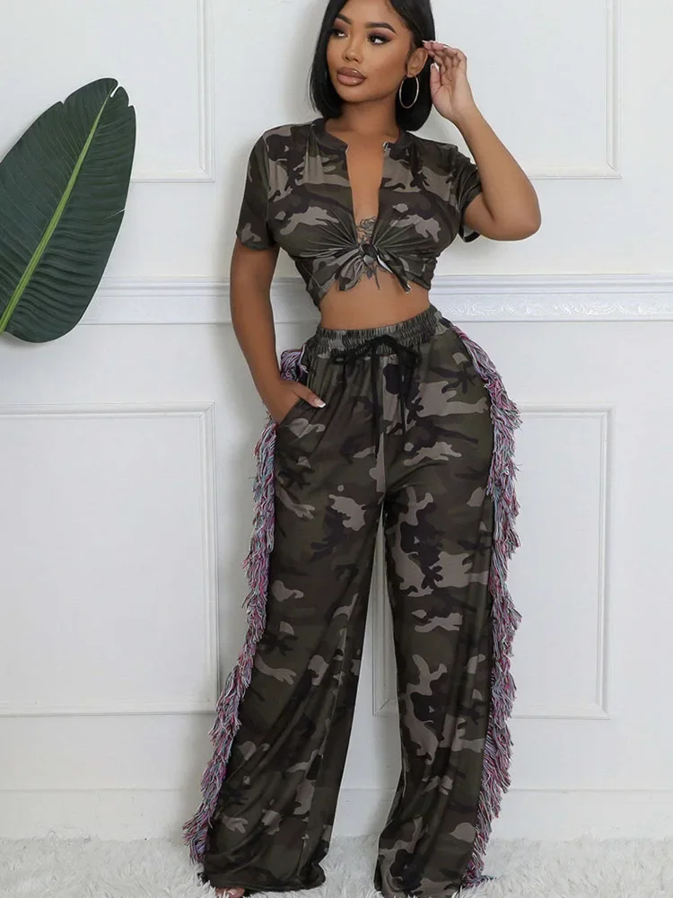 Camouflage Printed Two Piece S - Tassel Fringe Trim avis et prix