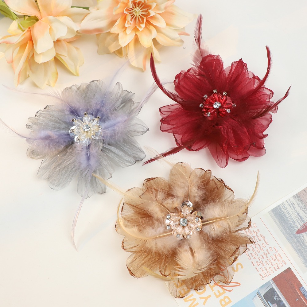 Handmade Mesh Feather Flower B - Crystal Mesh Fabric avis et prix