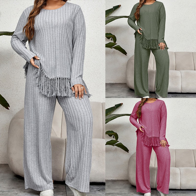 Women's 2-piece Set Casual Pan - Tassel Fringe Trim avis et prix
