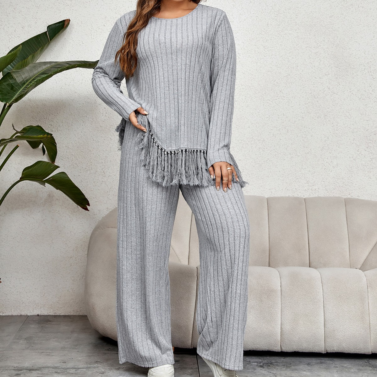 Women's 2-piece Set Casual Pan - Tassel Fringe Trim avis et prix