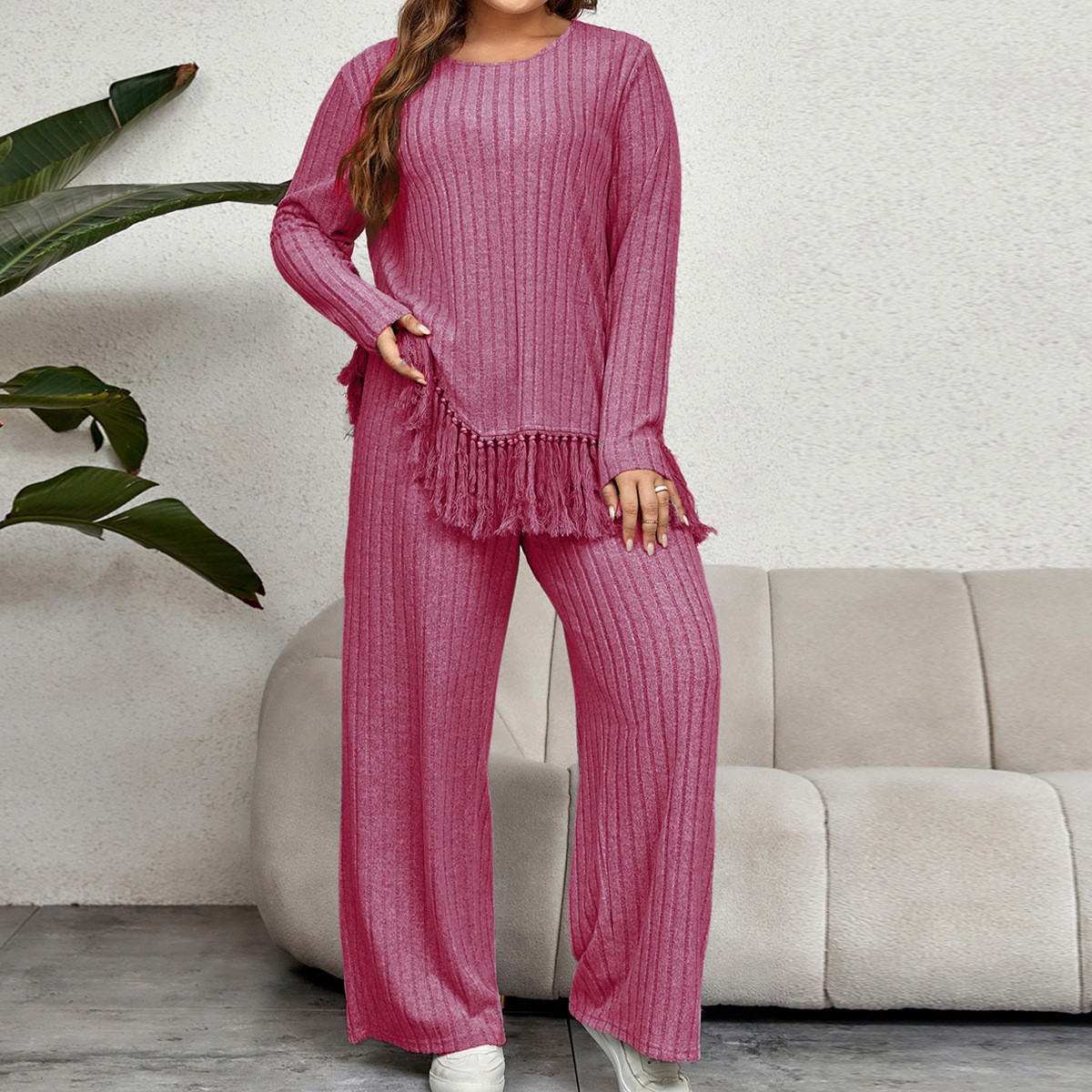 Women's 2-piece Set Casual Pan - Tassel Fringe Trim avis et prix
