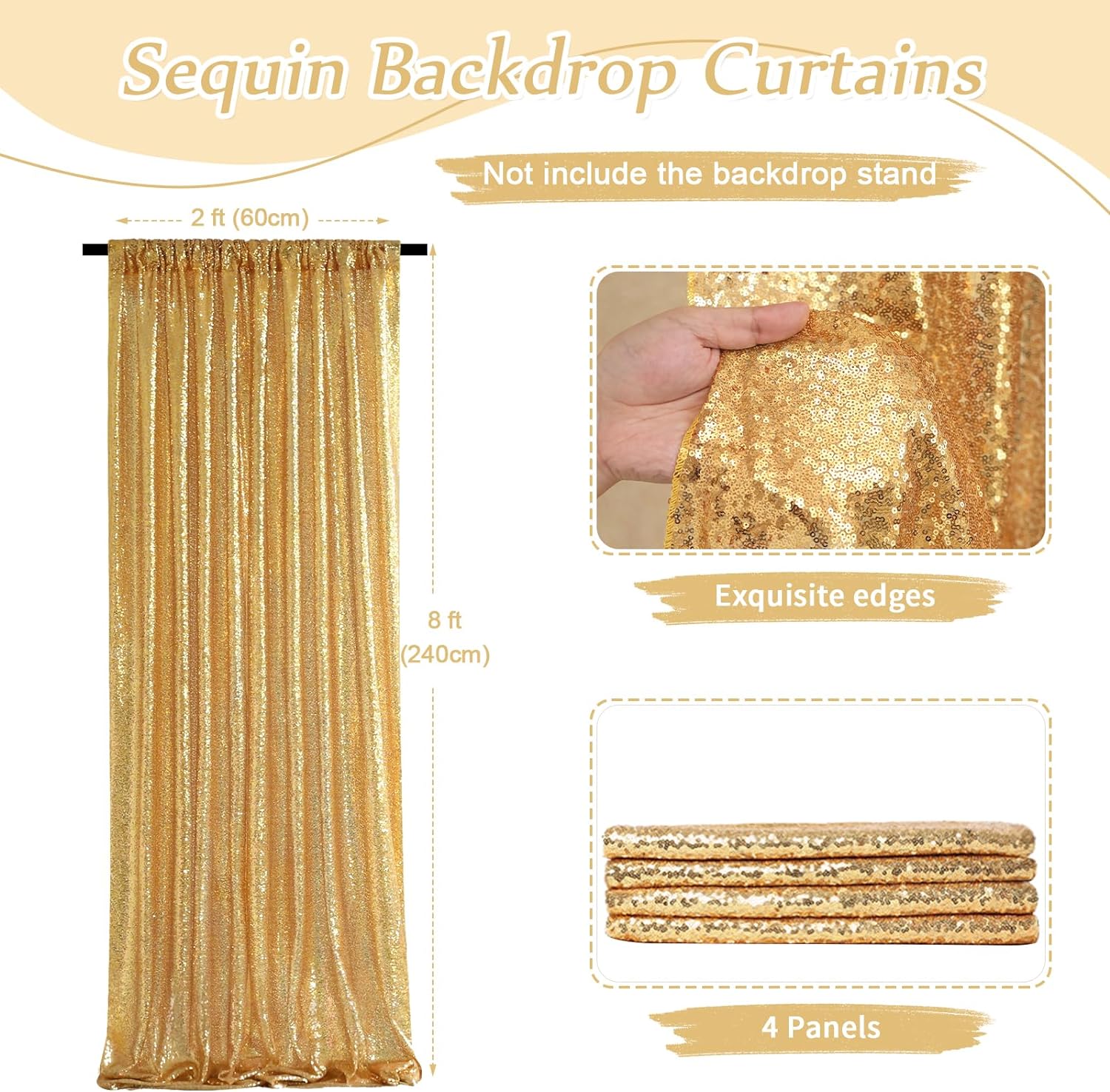 2×8FT-4PCS Gold Sequin Backdro - Sequin Fabric Panel avis et prix