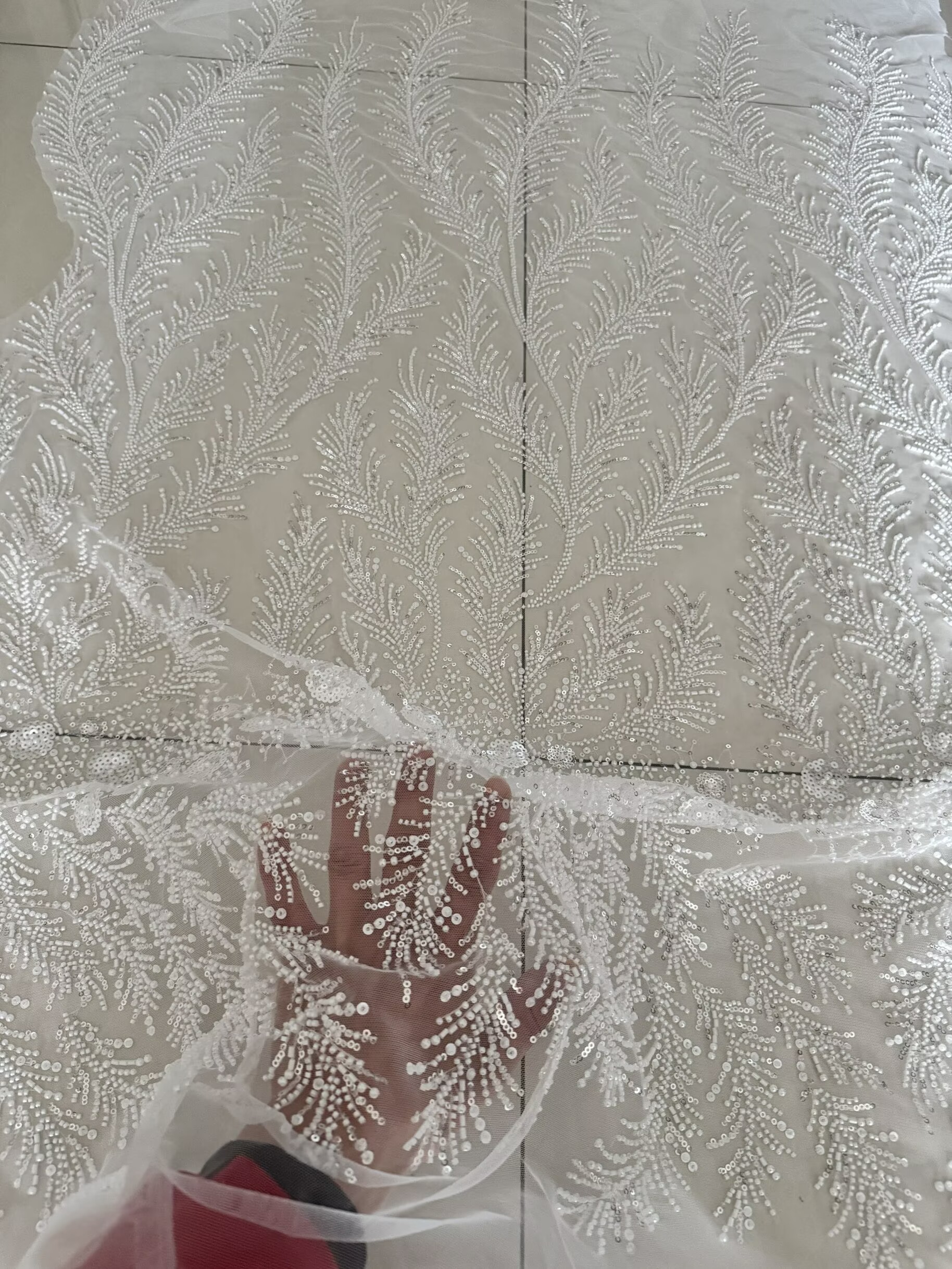 White Beaded Pearl Crystal Seq - Crystal Mesh Fabric avis et prix
