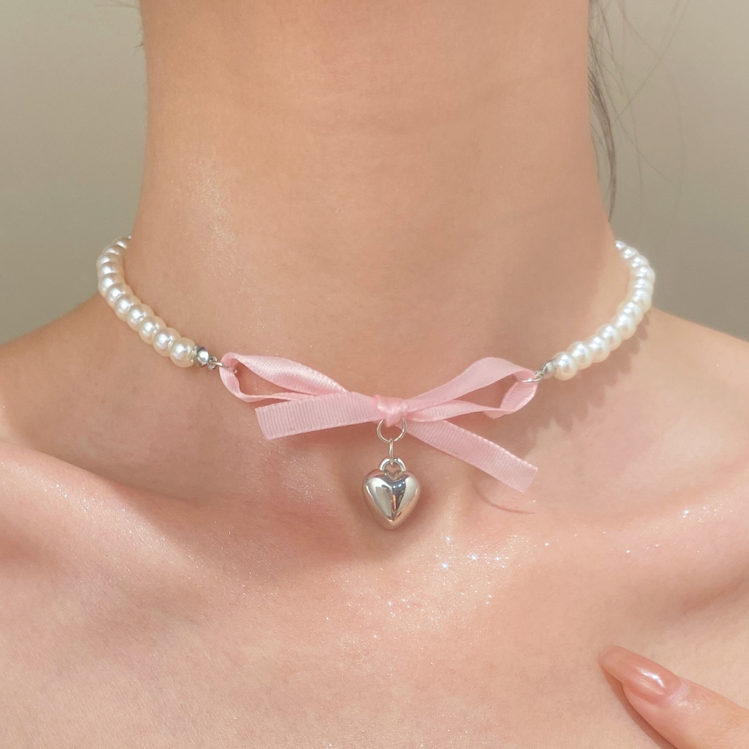 French Romantic Pink Bowknot H - Pearl Trim Chain avis et prix