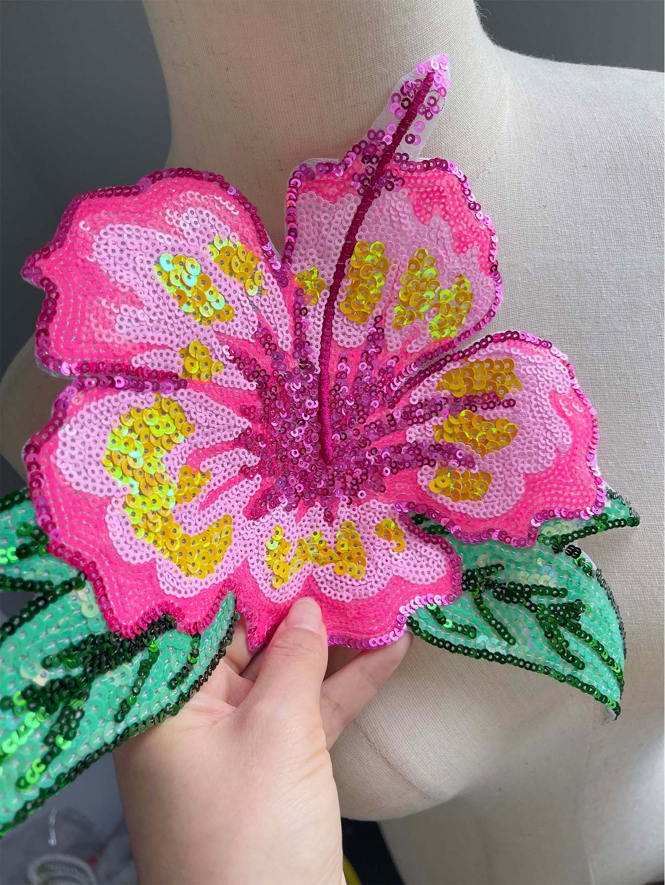 1 Piece 26CM Shining Pink Sequ - Applique Patch Flower avis et prix