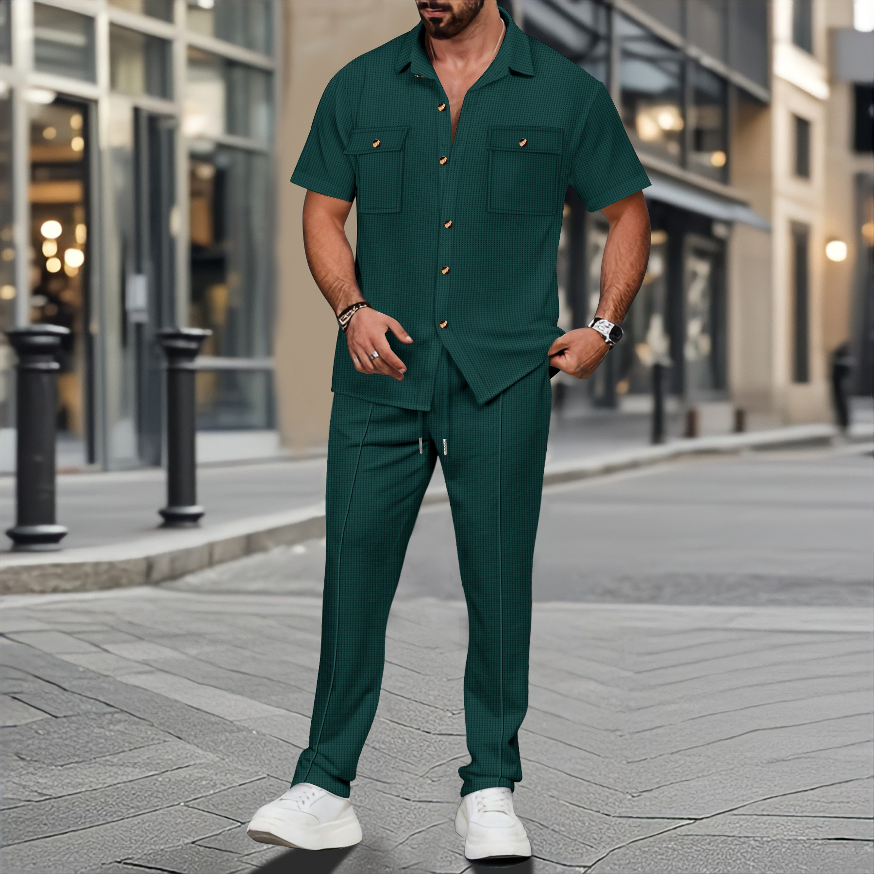 Men Summer Solid Color Lapel B - Embellish Knit avis et prix