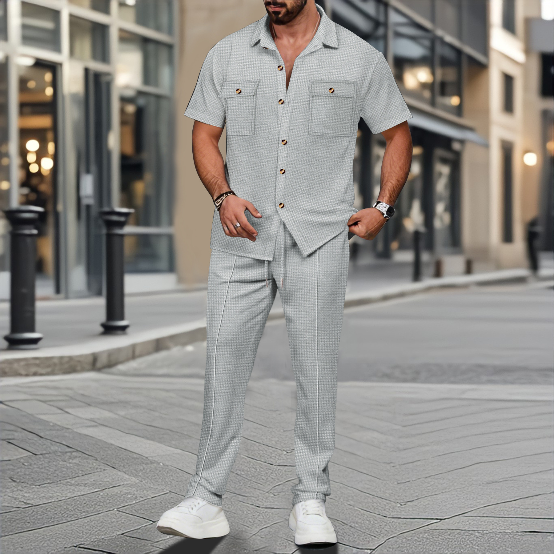 Men Summer Solid Color Lapel B - Embellish Knit avis et prix